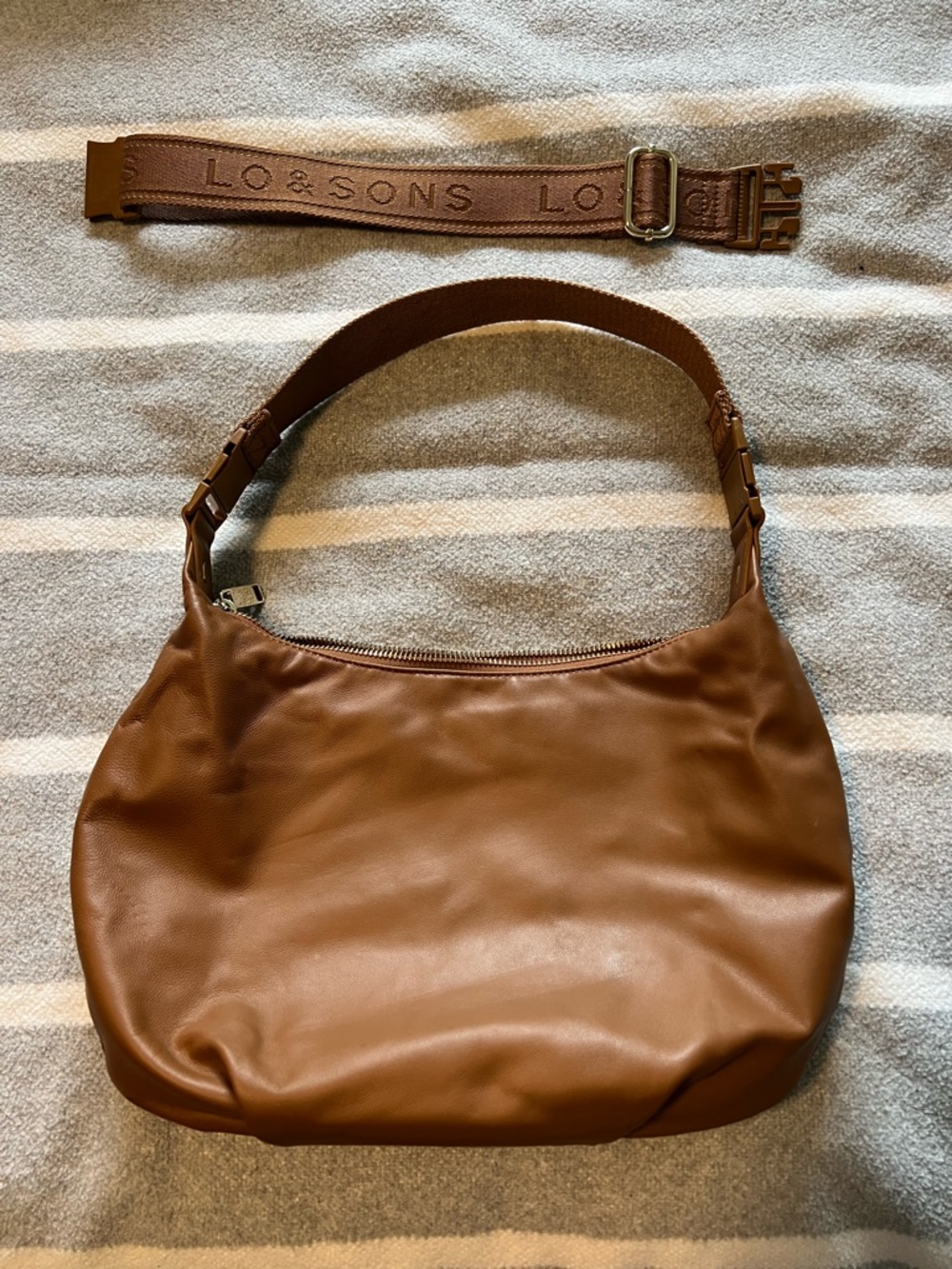 Lo and Sons Aoyama Leather Crescent Crossbody Bag-congnac exterior gold hardware - Picture 8 of 15